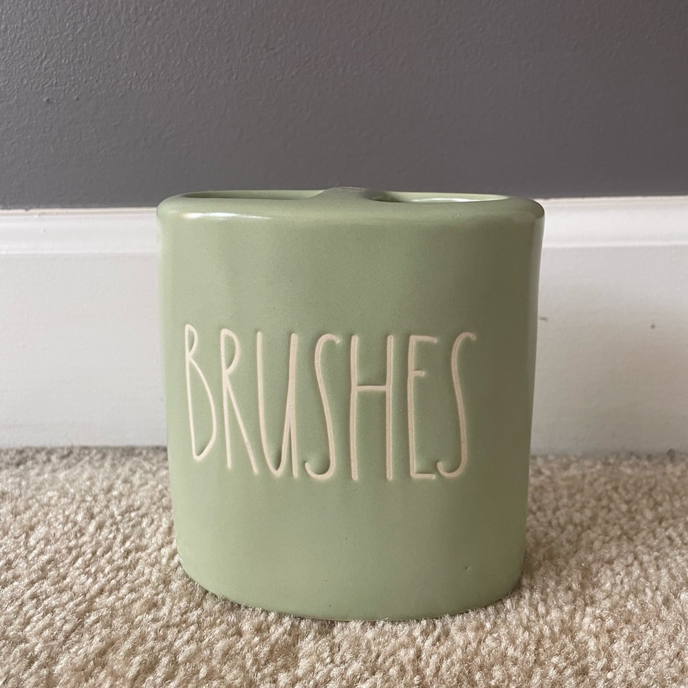 Rae Dunn Green Ceramic Brush Holder